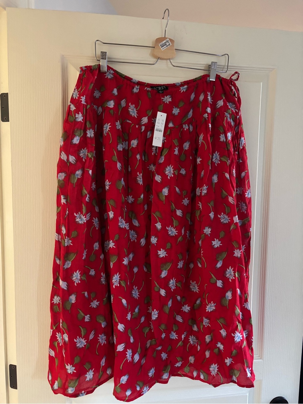J. Crew Red Floral Midi Skirt